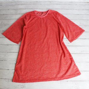 VLD Women's Open Lace Swimsuit Beach Cover Up L Coral Swim Dress